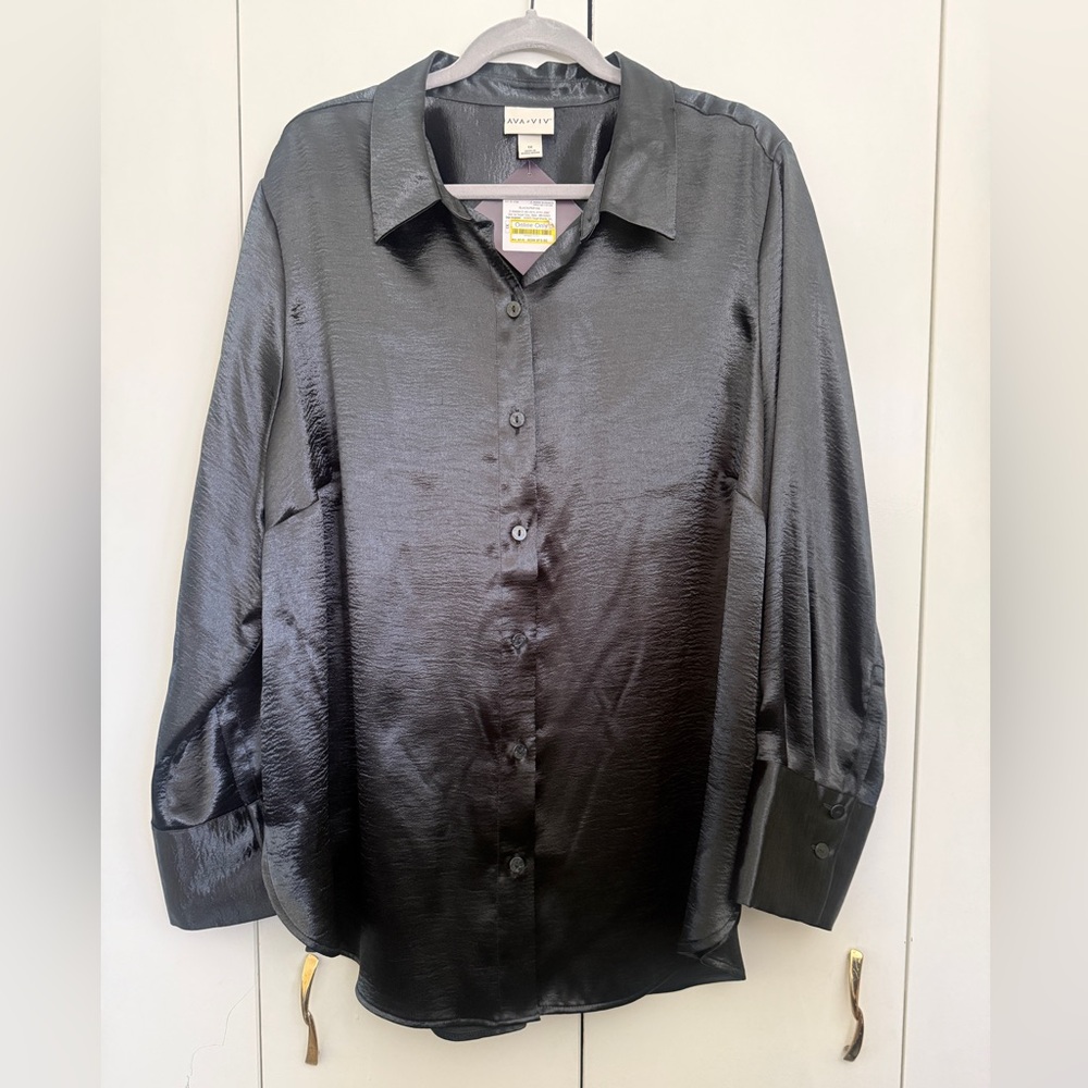 Ava & Viv Black Satin Button-Up Shirt